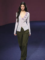 3D Rose Appliqué Sheer Knit Cardigan
