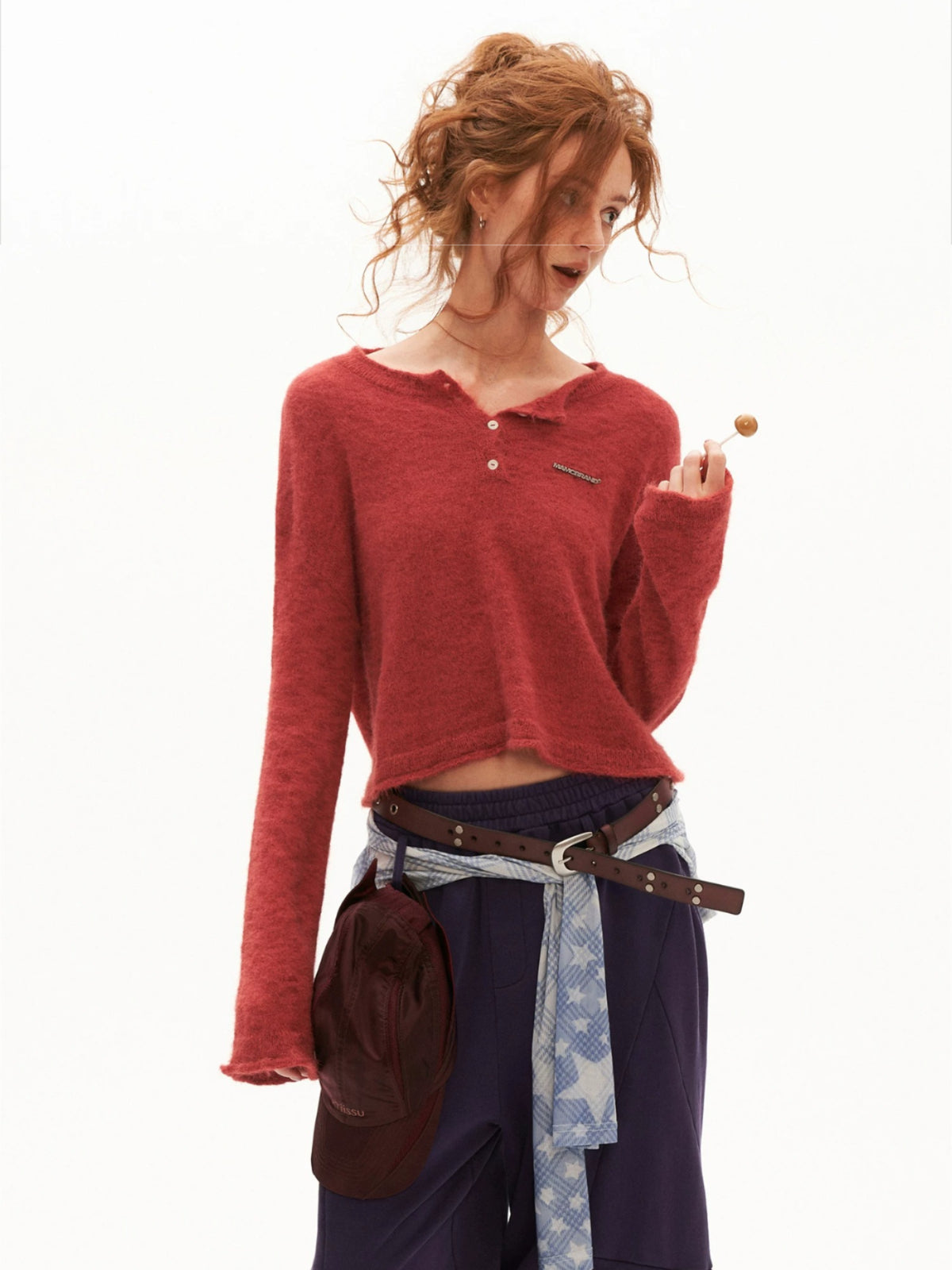 Mohair Open-Back Cropped Knit Sweater