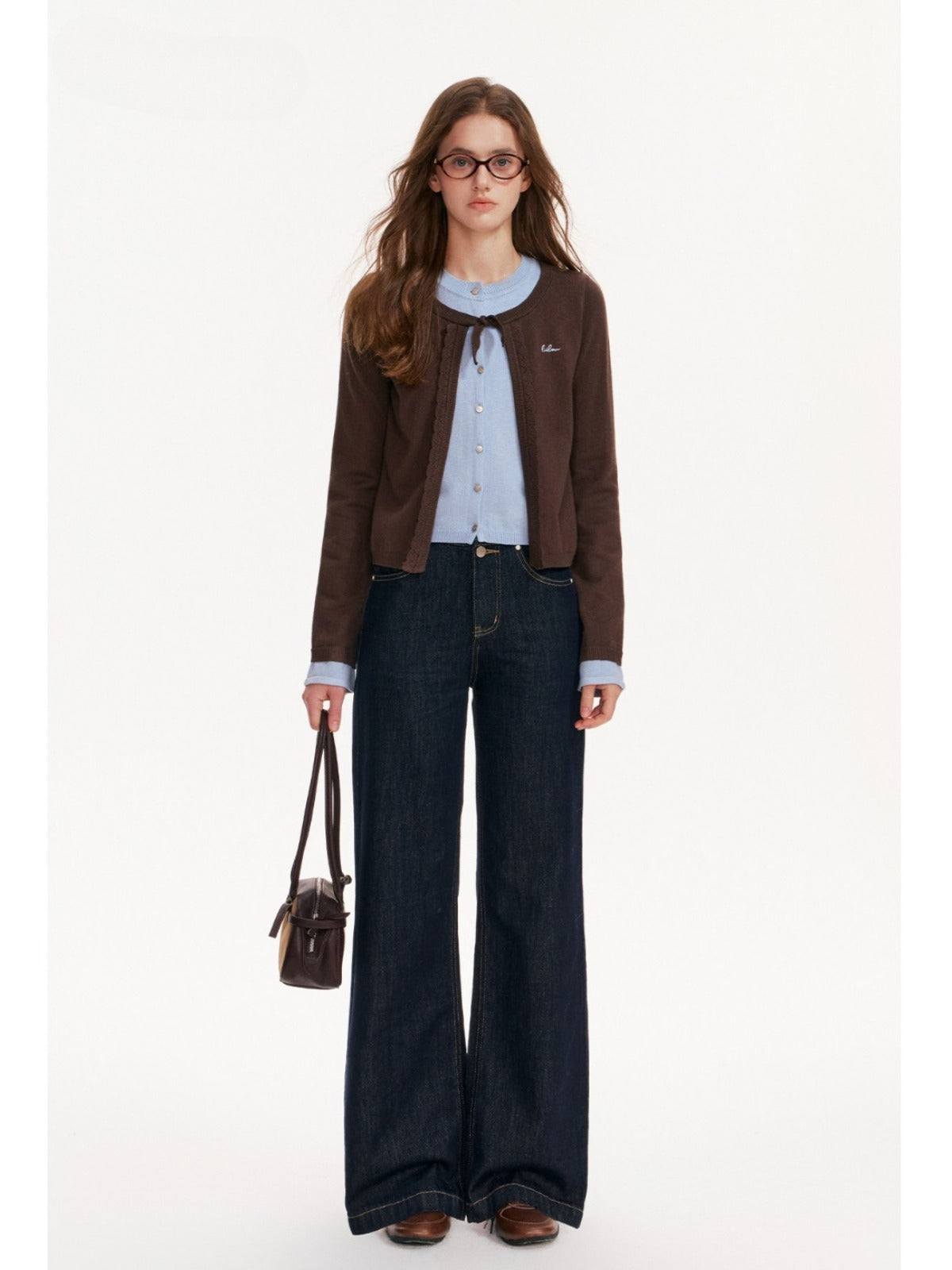 Contrast Layered Bow Knit Cardigan