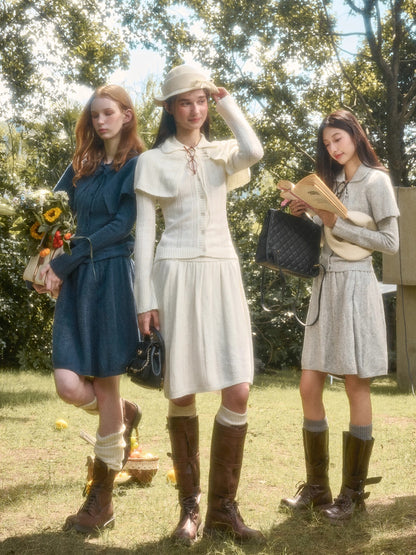 Snow Library Wool Knit Cape Cardigan &amp; Skirt Set