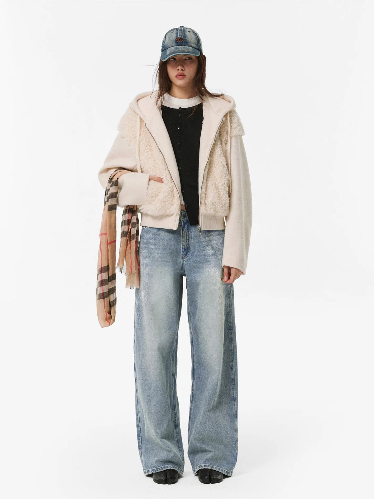 Textured Panel Hooded Wool-Blend Jacket
