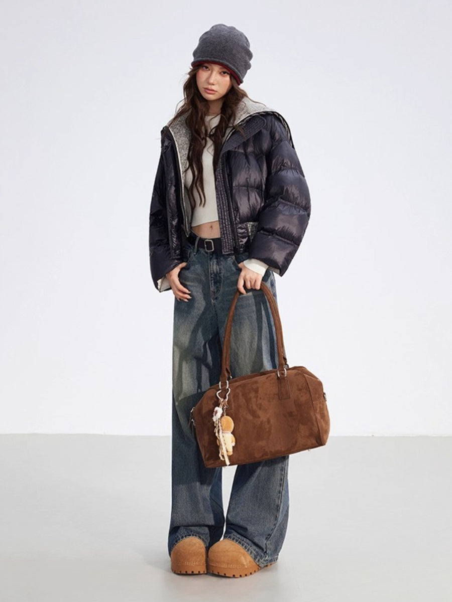 Reversible Knit Patchwork 90% White Duck Down Coat