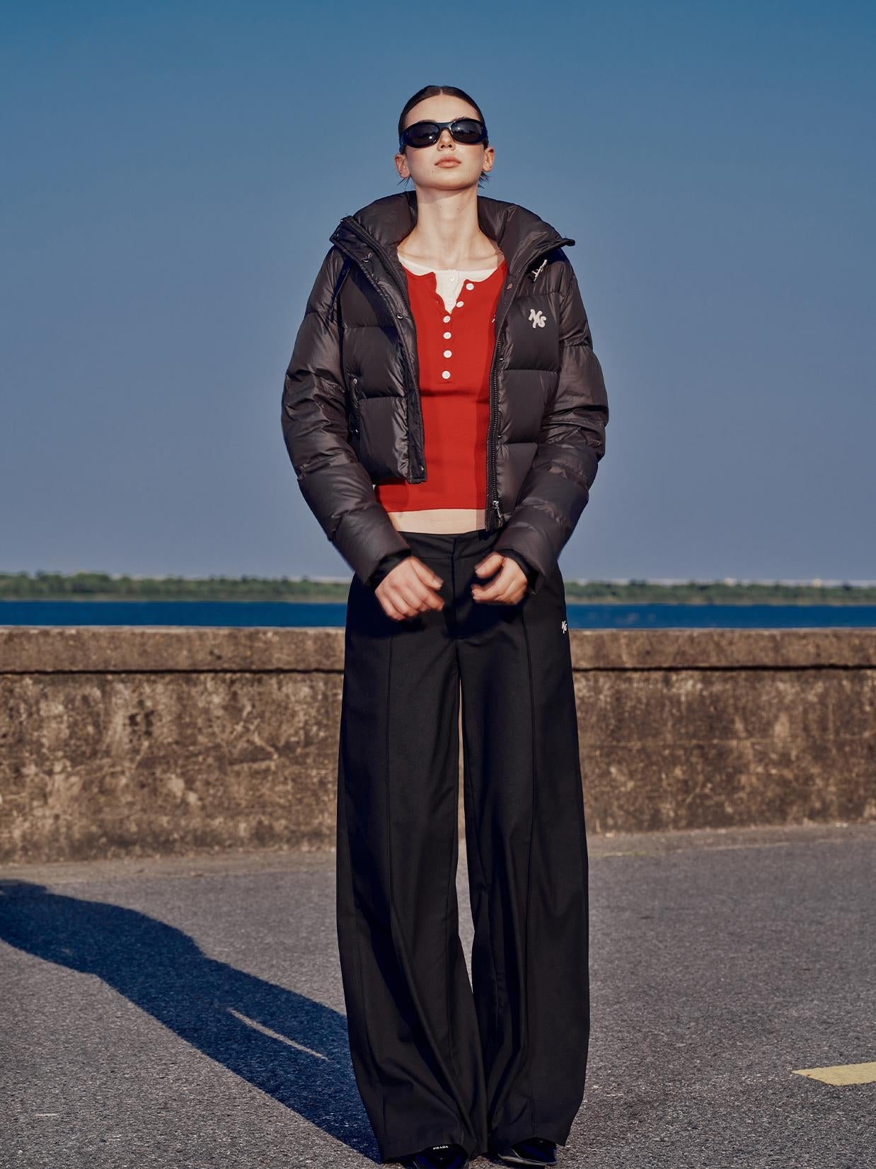 Black &amp; White Pearl Down Short Jacket