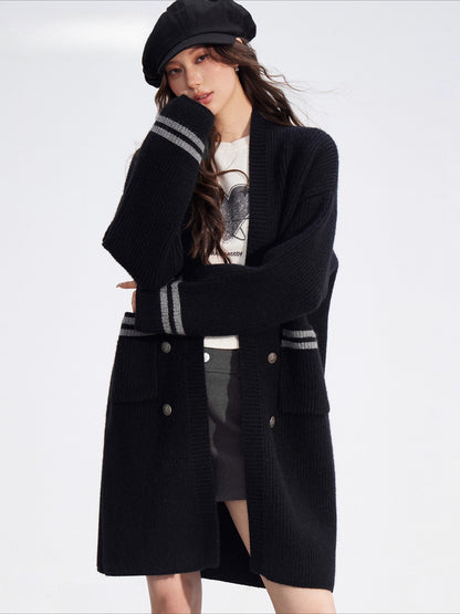 Detachable Collar Long Knit Coat
