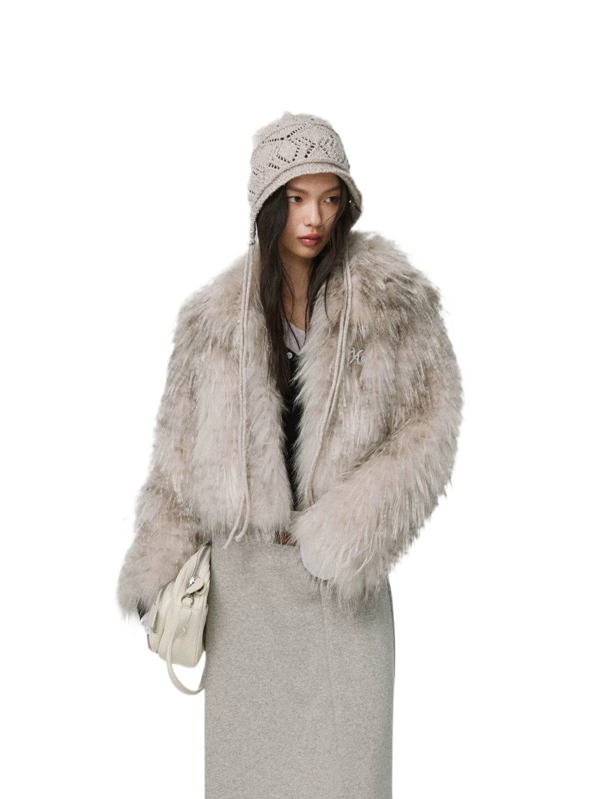 White Birch Fur Collar Leather Coat