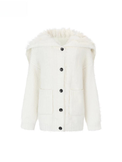 Fox Fur Large Notch Collar Cardigan
