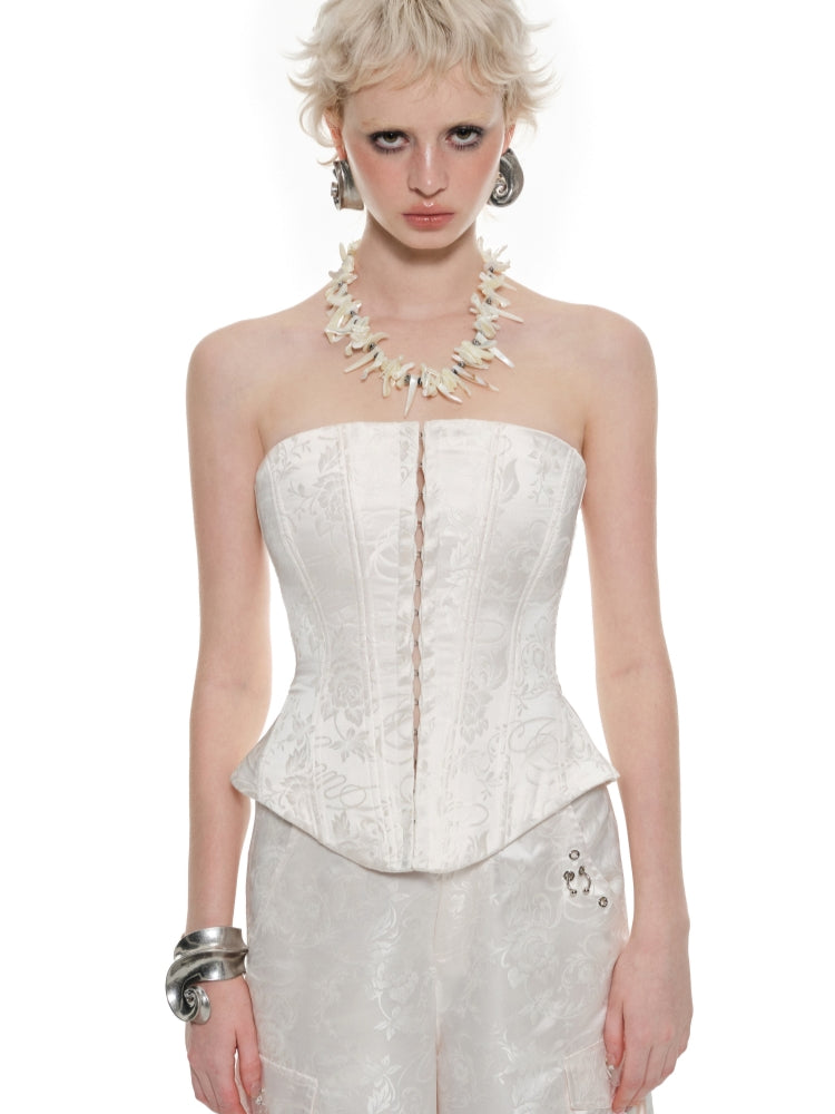 White & Black Jacquard Corset