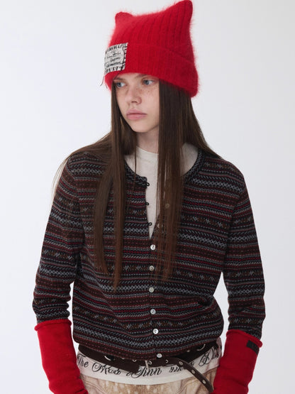 Fair Isle Pony Jacquard Drawstring Knit Cardigan