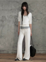 Contrast Waist Wide Leg Pants