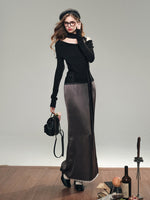 Lace Satin Midi Skirt