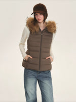 Detachable Fur Collar Waist-Fitted Down Vest