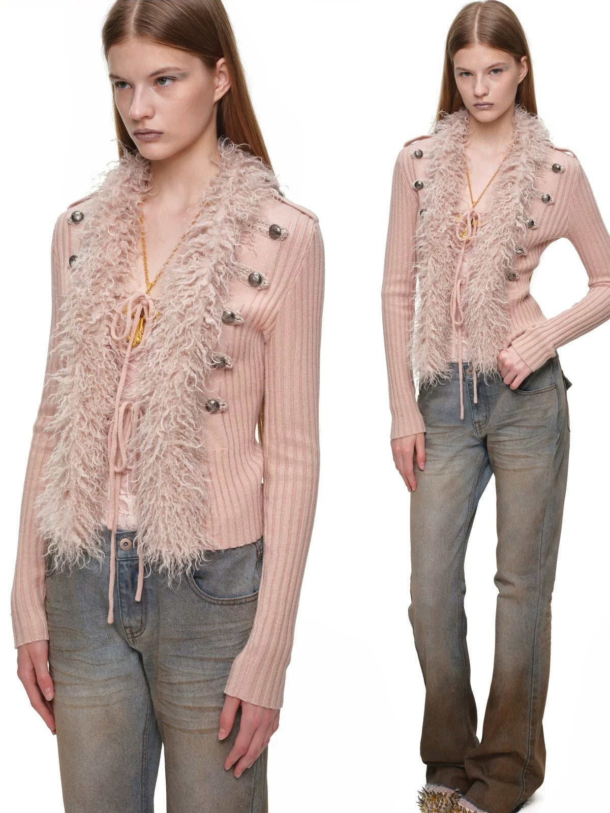 Napoleon Fur Collar Ribbed Cardigan