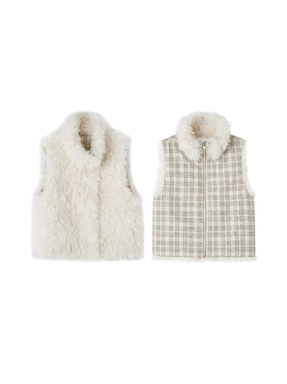 Plaid Patchwork Sherpa Reversible Vest