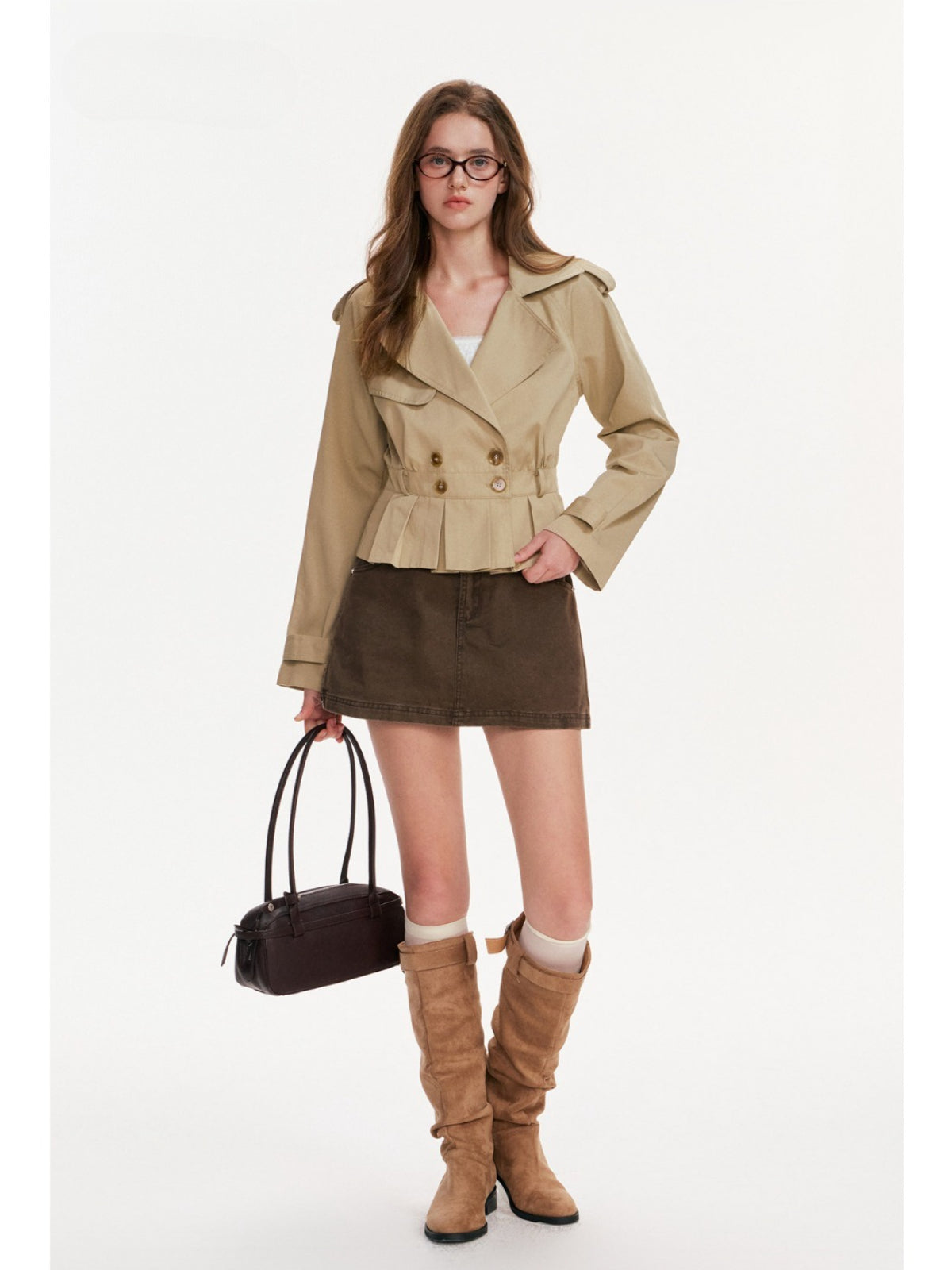Double Breasted Pleated Trench Jacket