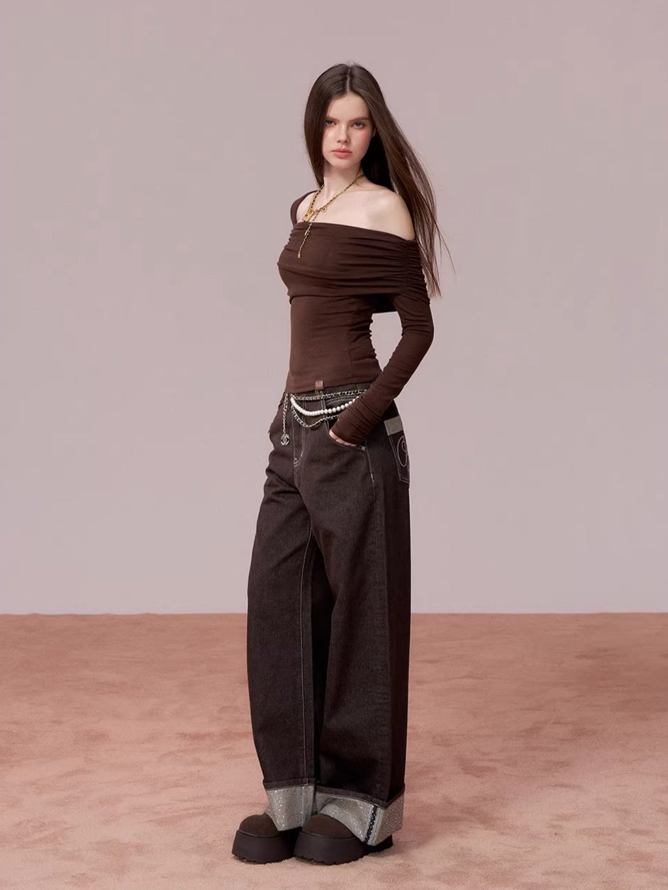 Asymmetrical Off-Shoulder Long Sleeve Top