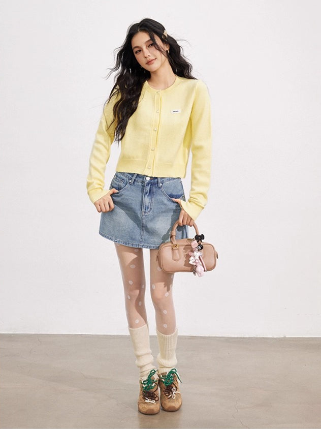 Blue &amp; Yellow Rolled Hem Knit Cardigan