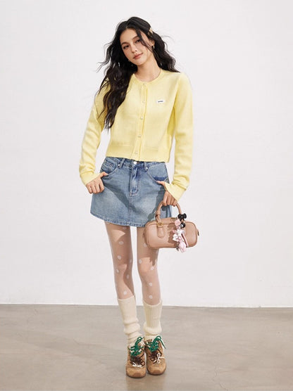 Blue &amp; Yellow Rolled Hem Knit Cardigan
