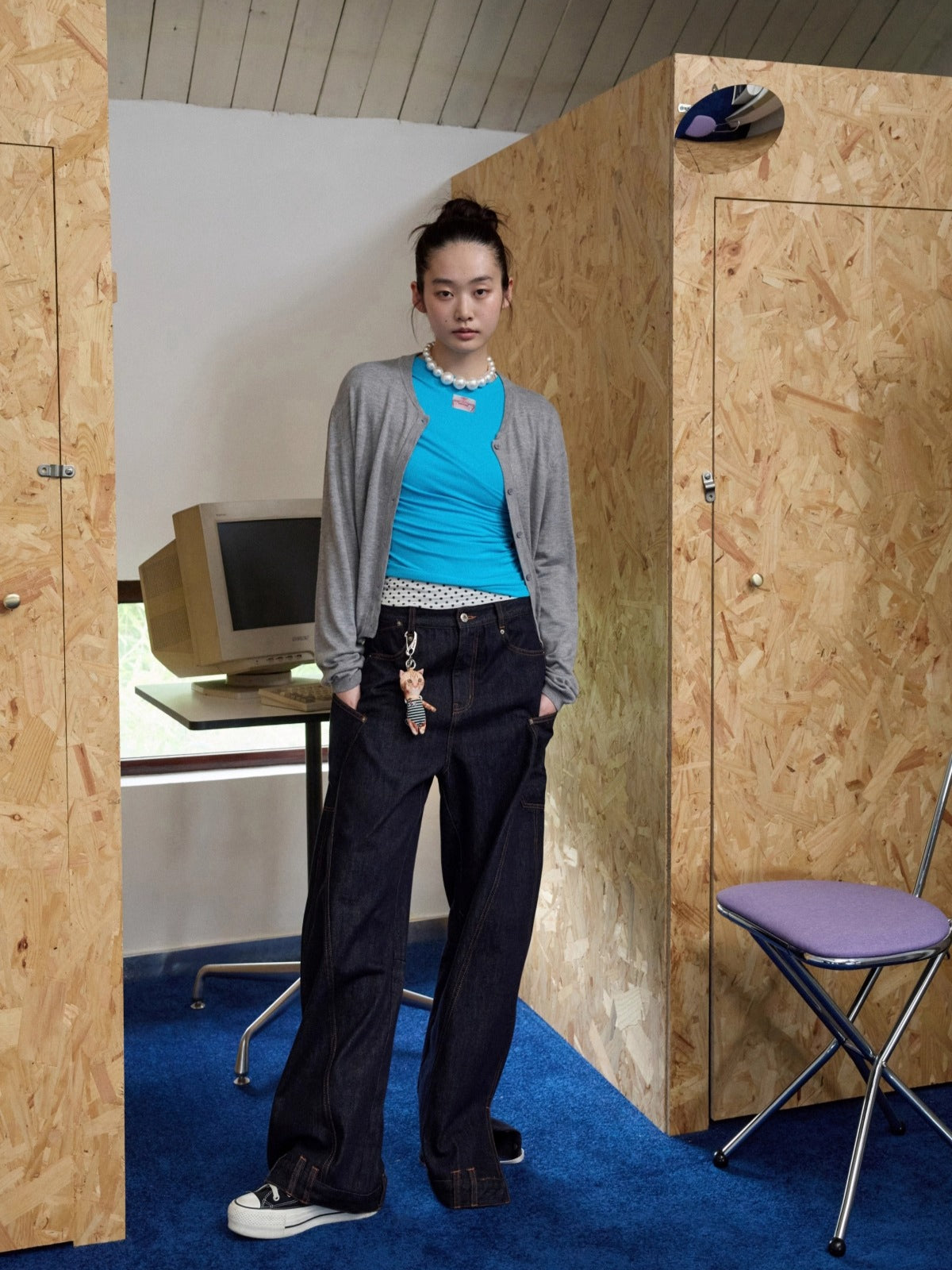 Solid Balloon Hem Wool Cardigan