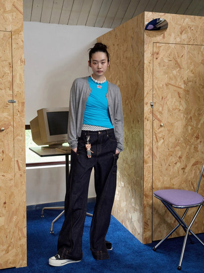 Solid Balloon Hem Wool Cardigan