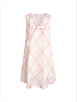 Pink Plaid Sleeveless Tie Neck Dress