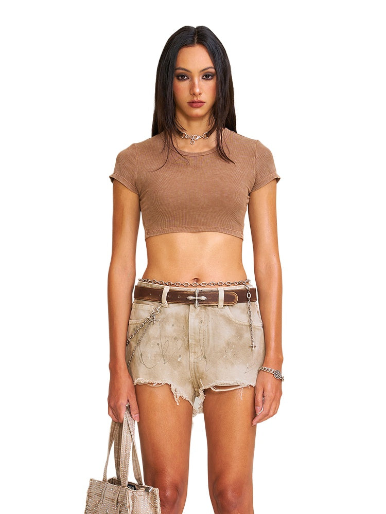 Vintage Storm Fade Dye Silk Gym Short Tee Fading Desert