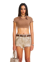 Vintage Storm Fade Dye Silk Gym Short Tee Fading Desert