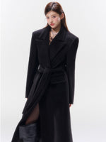 Hokkaido Wool-Blend Belted Lapel Long Coat