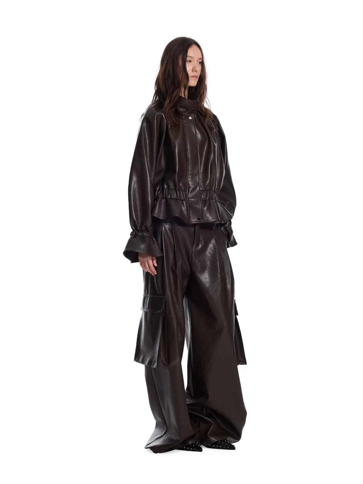 Vintage PU Cargo Wide-Leg Pants