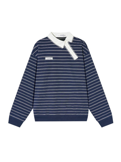 Lace Collar Stripe Sweatshirt