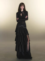 Black V-neck Tencel Wool Long Sleeve Tee