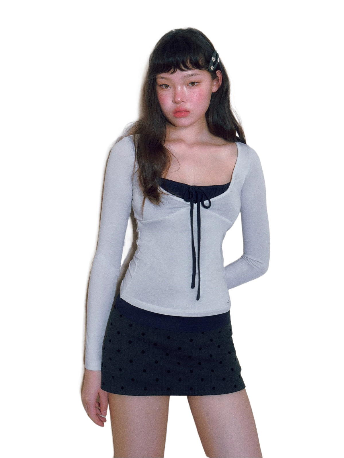 Drawstring Layered V-Neck Top