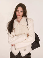 Ivory Double-Breasted Sherpa Panel Jacket