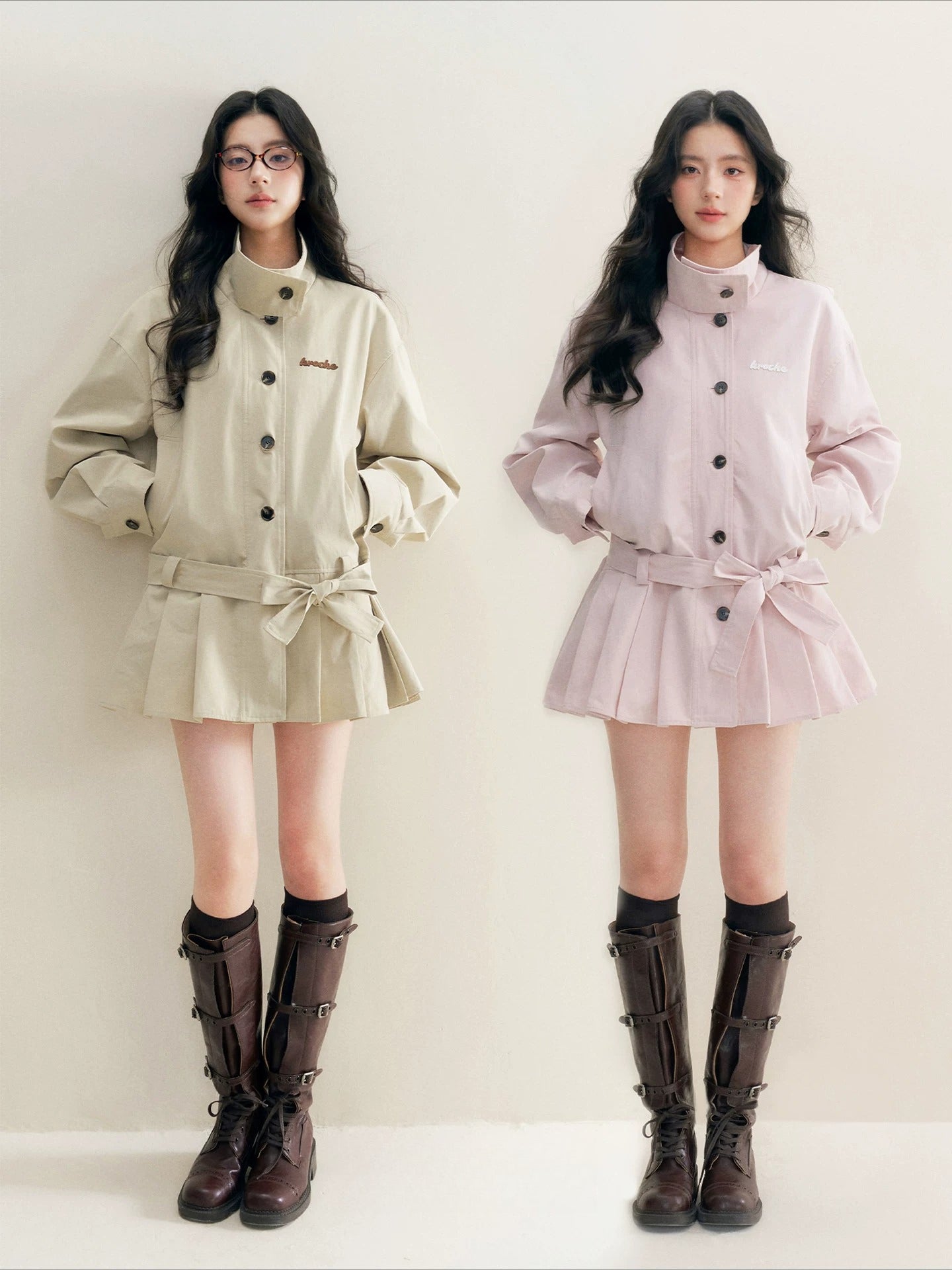 Pleated Hem Belted Trench