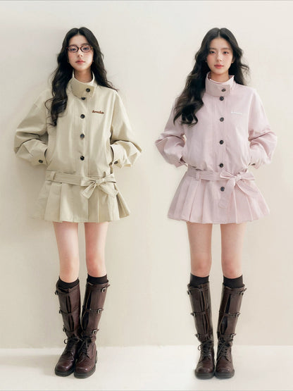 Pleated Hem Belted Trench