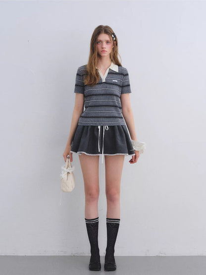 Stripe V-Neck Knit Polo