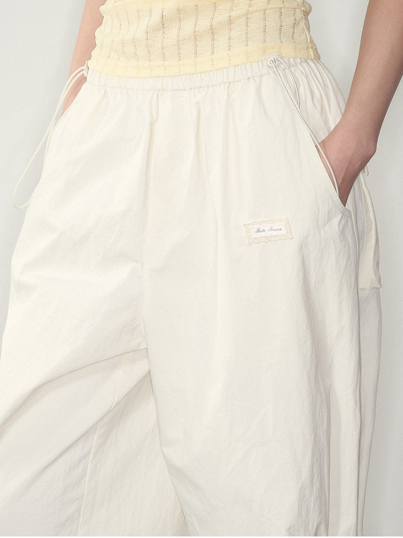 Pink &amp; White Parachute Wide-Leg Pants