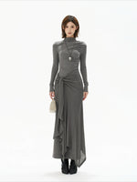 Gray Tie Detail High Neck Knit Dress