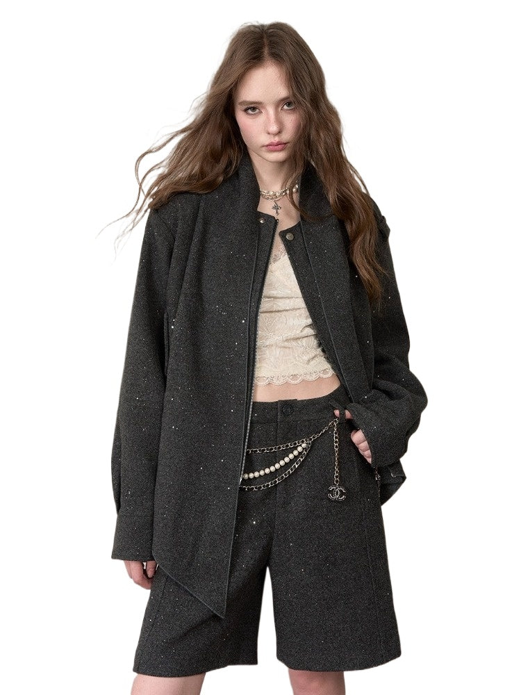 Scarf Detail Wool Blend Jacket