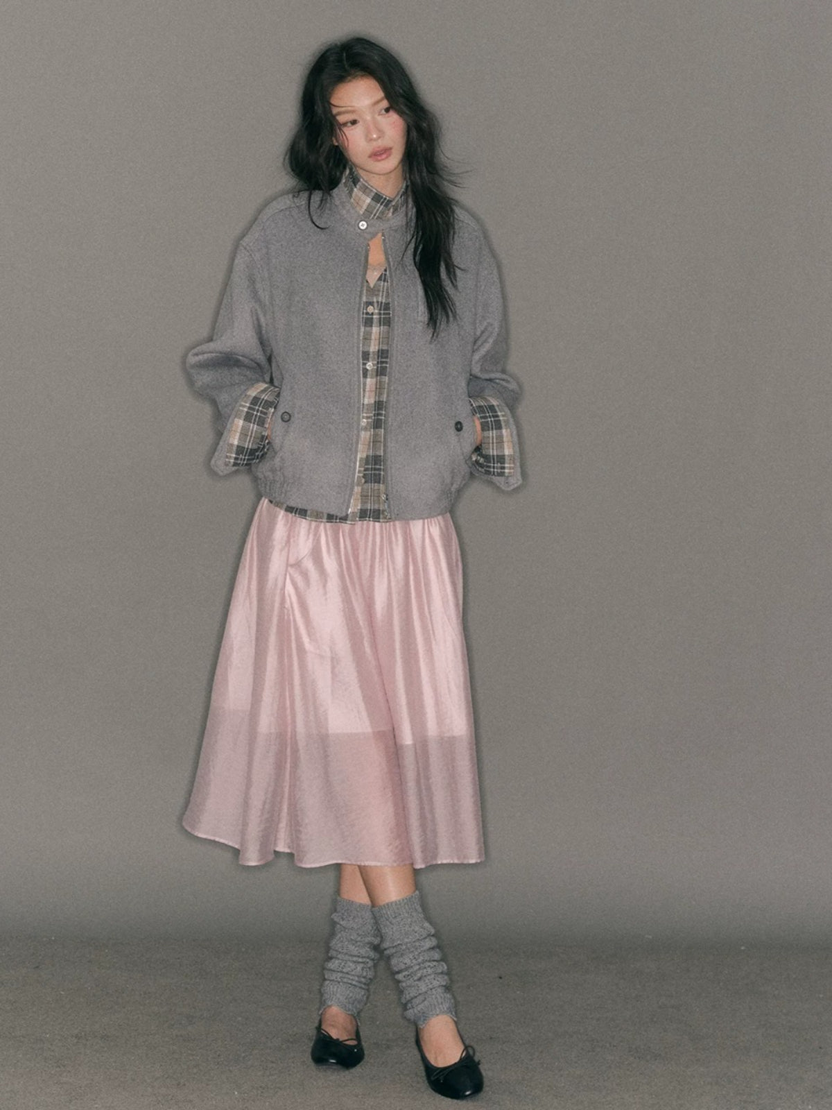 Layered Plaid Wool Blend Jacket