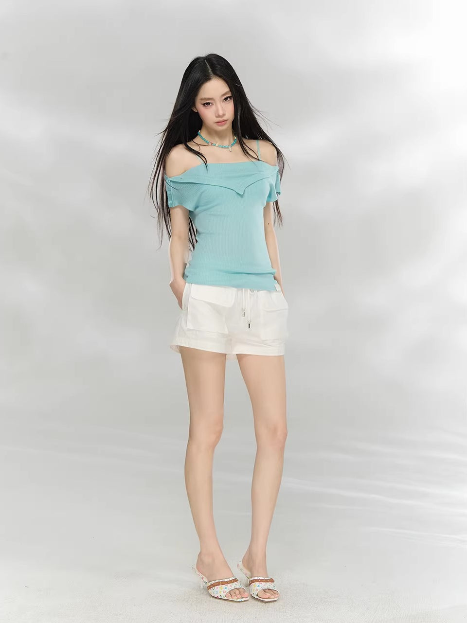 Layered Collar Off-Shoulder Knit Top