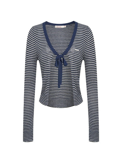 Textured Stripe V-neck Cardigan