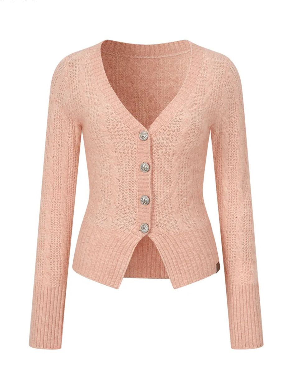 Cable-Knit V-Neck Cardigan