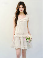 Beige Ruffle Drawstring Dress