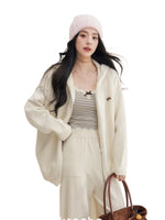 Beige Hoodie Knit Three-Piece Set