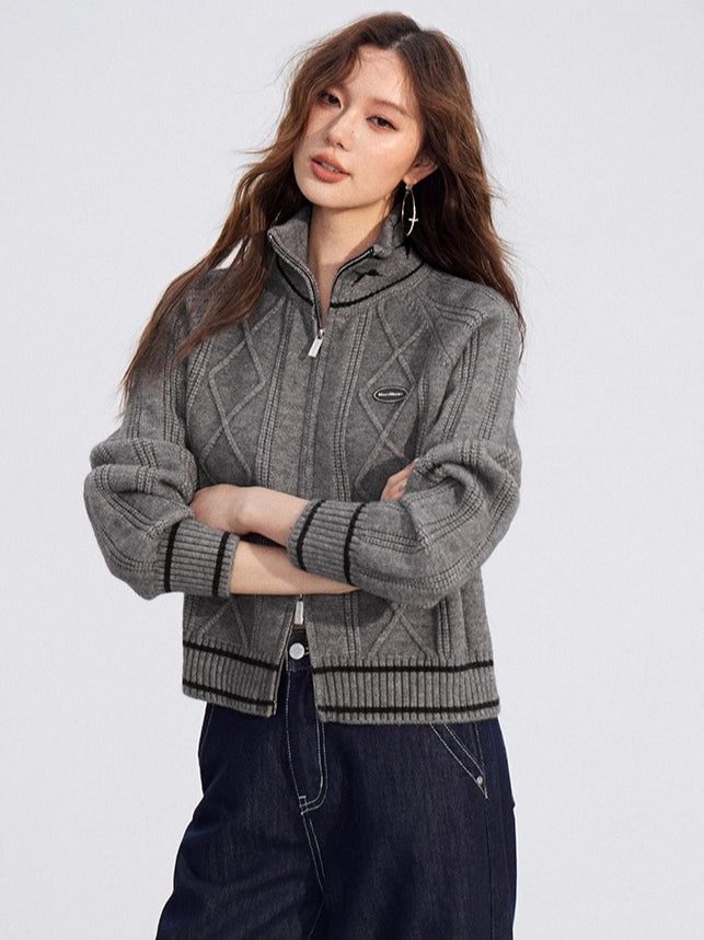Contrast Zip Cable Sweater
