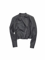 Vintage Washed Cracked Leather Fitted Moto Jacket