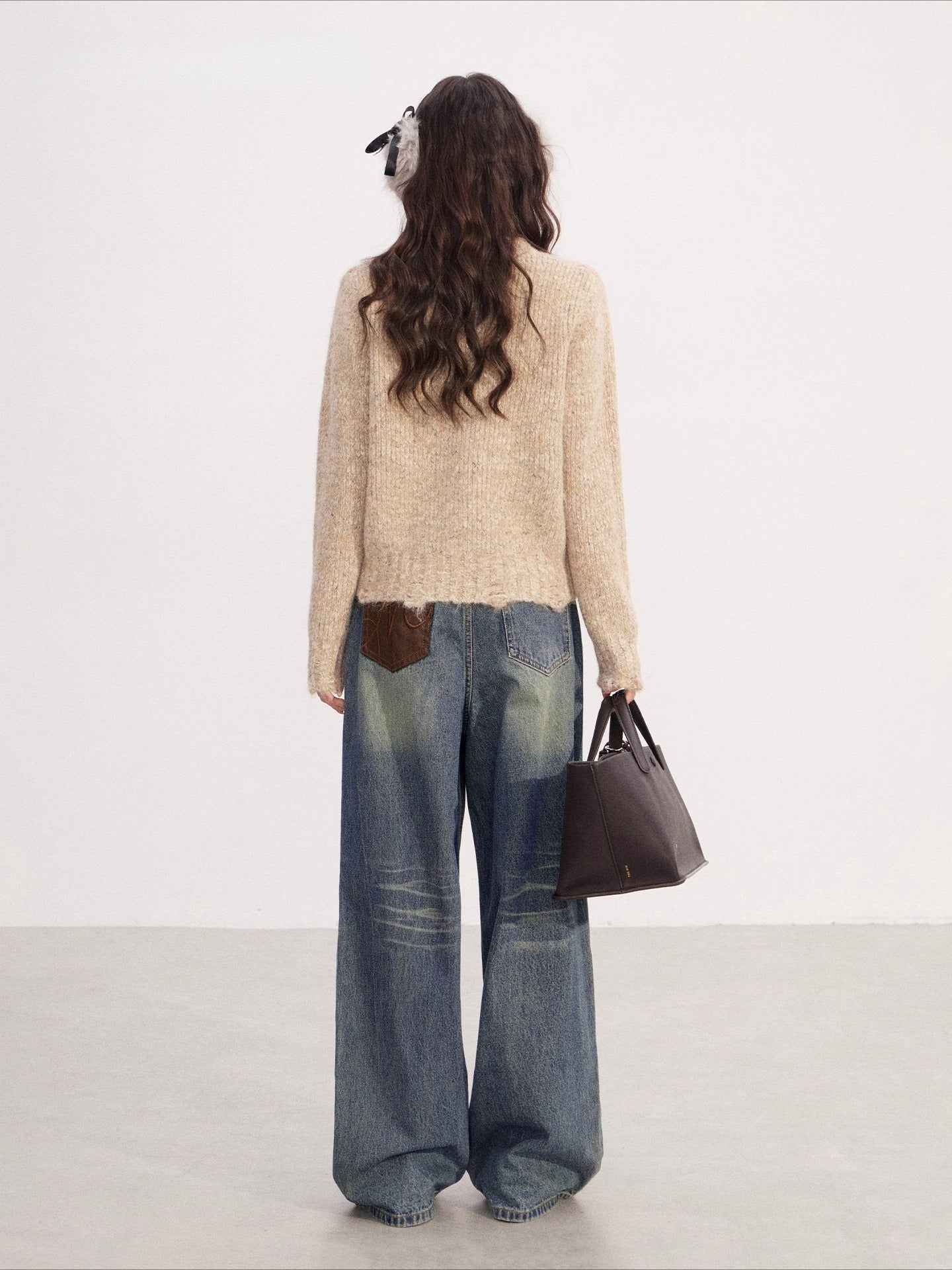 Khaki Tweed Chunky Knit Cardigan