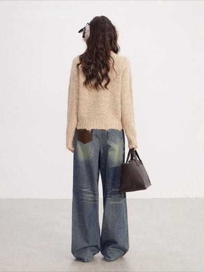 Khaki Tweed Chunky Knit Cardigan