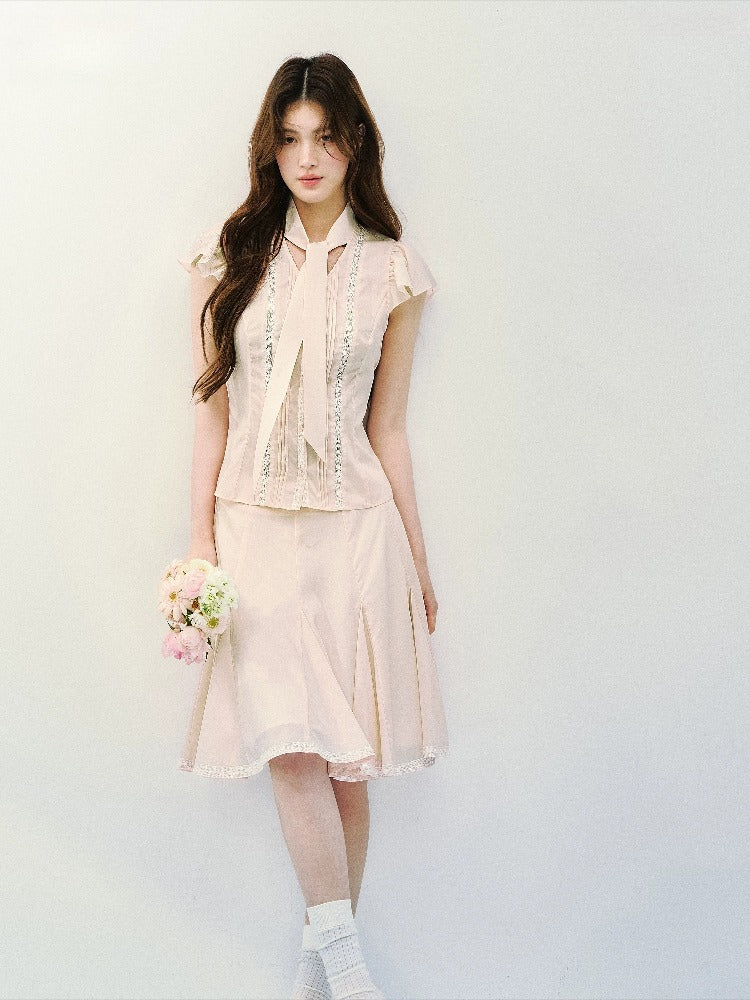 Silk Tie Blouse &amp; Skirt Set