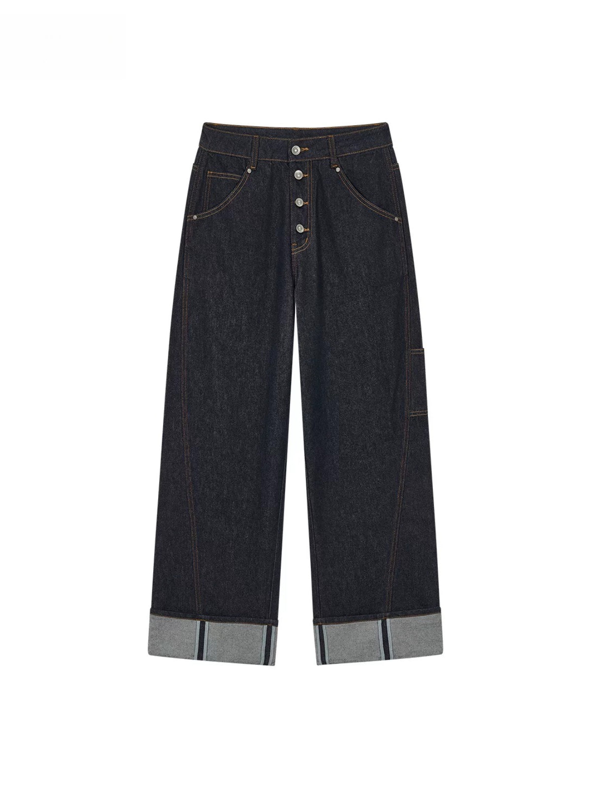 Indigo Button Front Wide-Leg Jeans